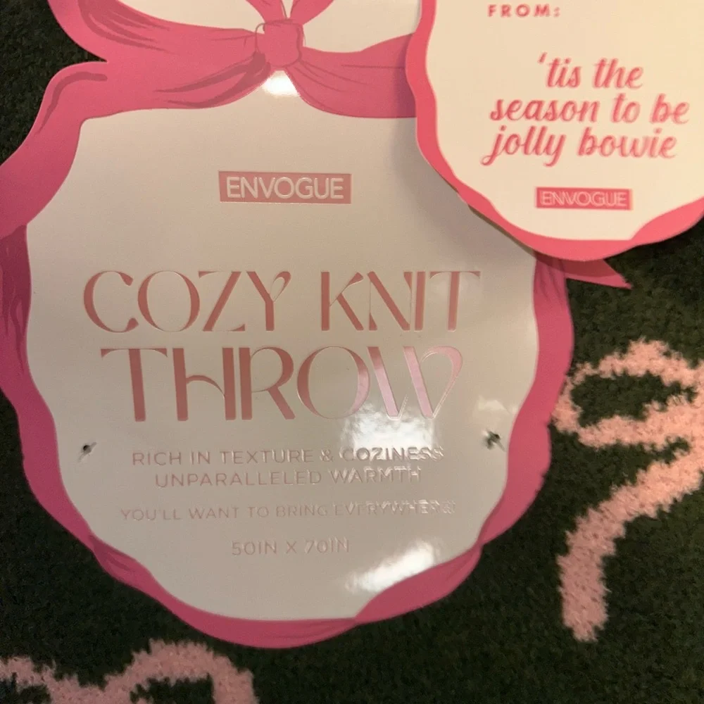 Envogue Festive Cozy Knit Throw Blanket with Pink and Red Bows